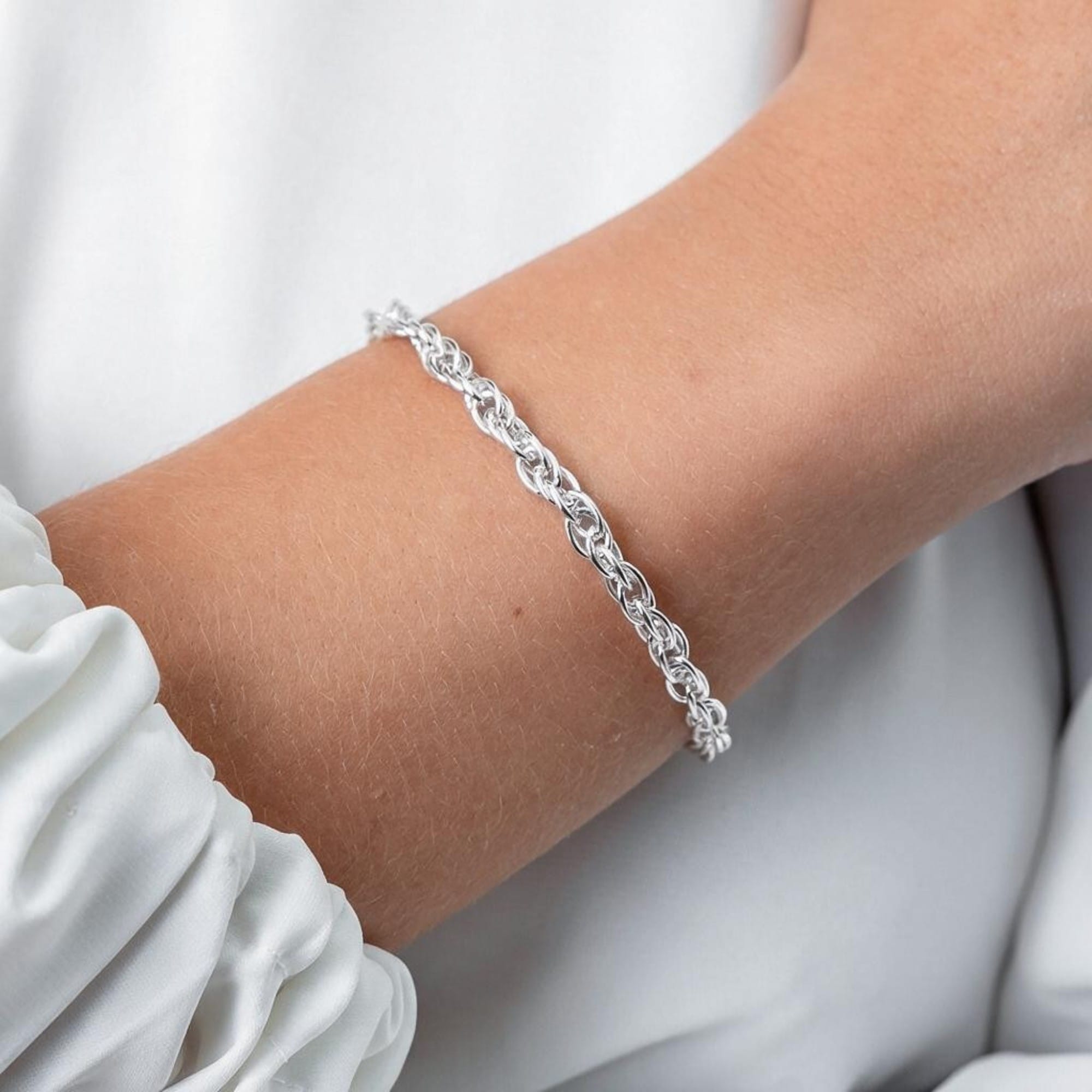 Pulseira Corrente Corda Prateado